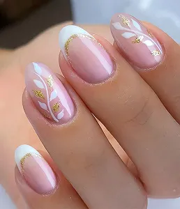 Гелевые полоски для ногтей JMEOWIO Nail Foil UV Hardening White Leaves with French Tip 20 штук - Фото 1
