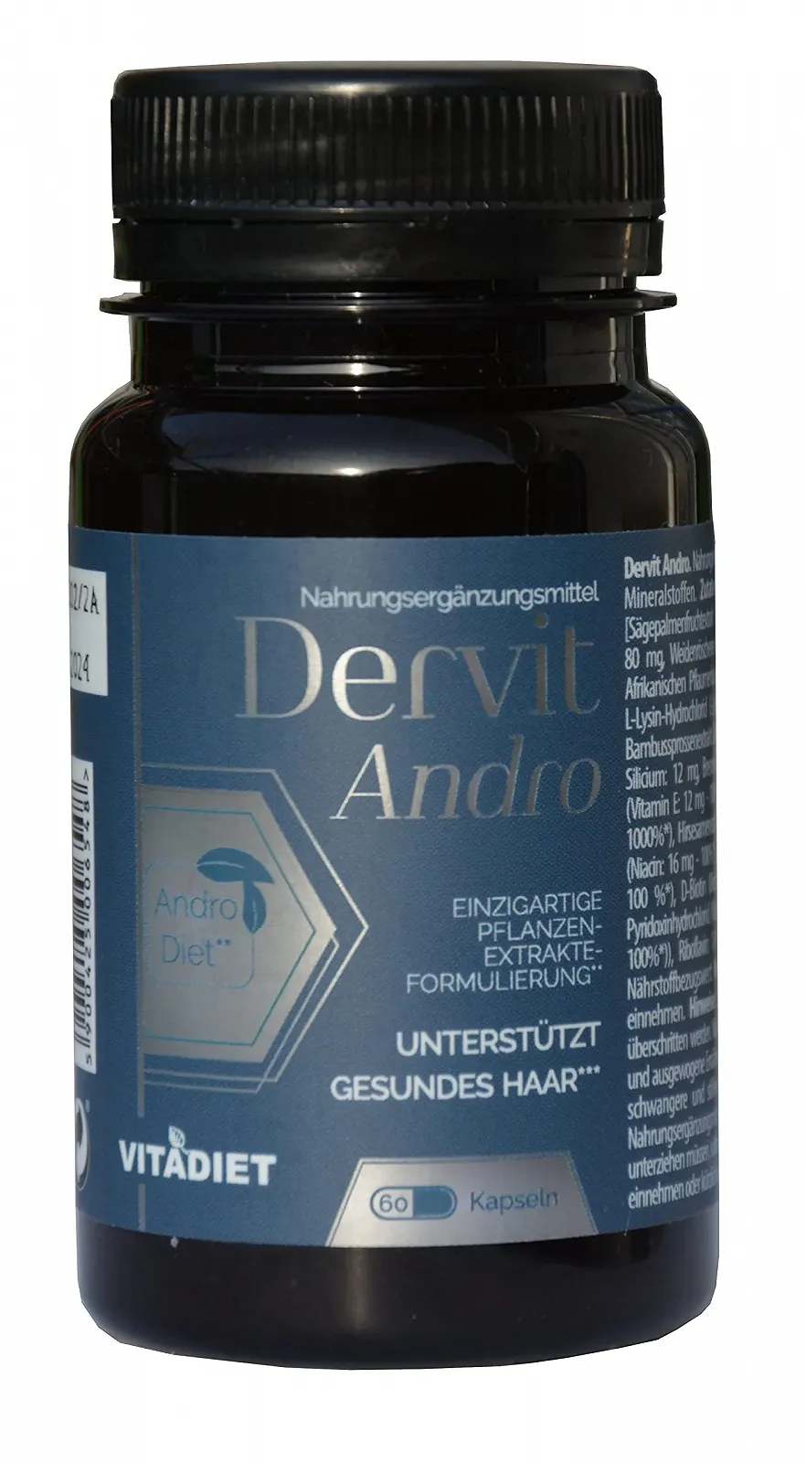 Капсули Dervit Блокатор DHT при андрогенній втраті волосся для жінок та чоловіків 60 шт., фото №1