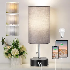 Приліжкова лампа ROTTOGOON 3 колірні температури порти USB A та C LED лампа в комплекті сіра - Фото 1