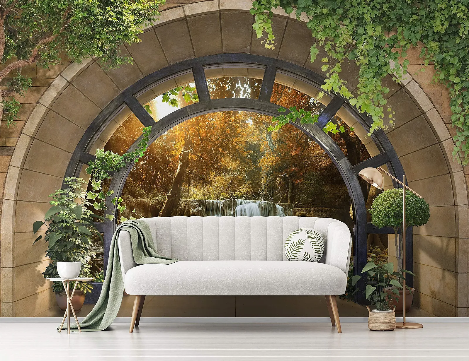 Фотошпалери VEXL 11553 3D Вікно Водоспад Ліс Природа Флізелінові УФ-стійкі 208 x 146 см 2 панелі, фото №2