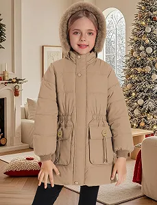 SEAUR Зимнее пальто для девочек, зимняя куртка, теплое флисовое пальто, утолщенная куртка на подкладке, парка для улицы со съемным капюшоном 6-11 лет synthetic.ua - Фото 1