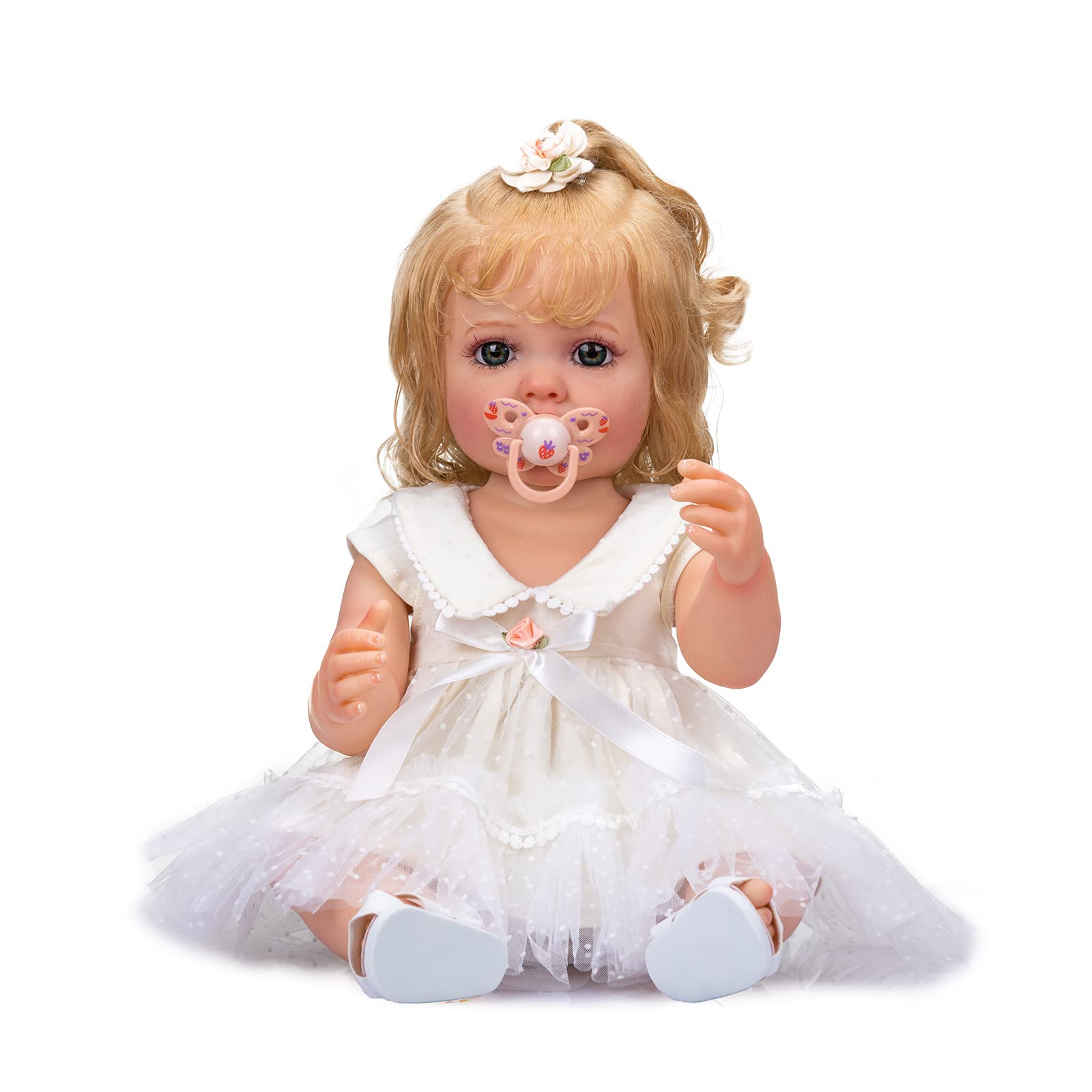 Кукла Zero pam Reborn Baby Full Silicone Lifelike 22 дюйма с белыми волосами, фото №7