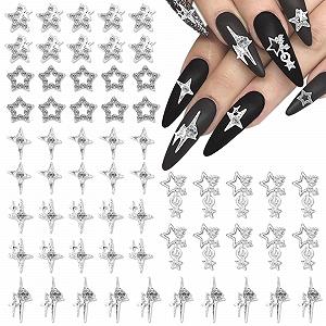 3D Украшения для ногтей Звезда, Серебряные Стразы для ногтей в виде звезд, Хрустальные звезды, 60 шт. - Фото 1