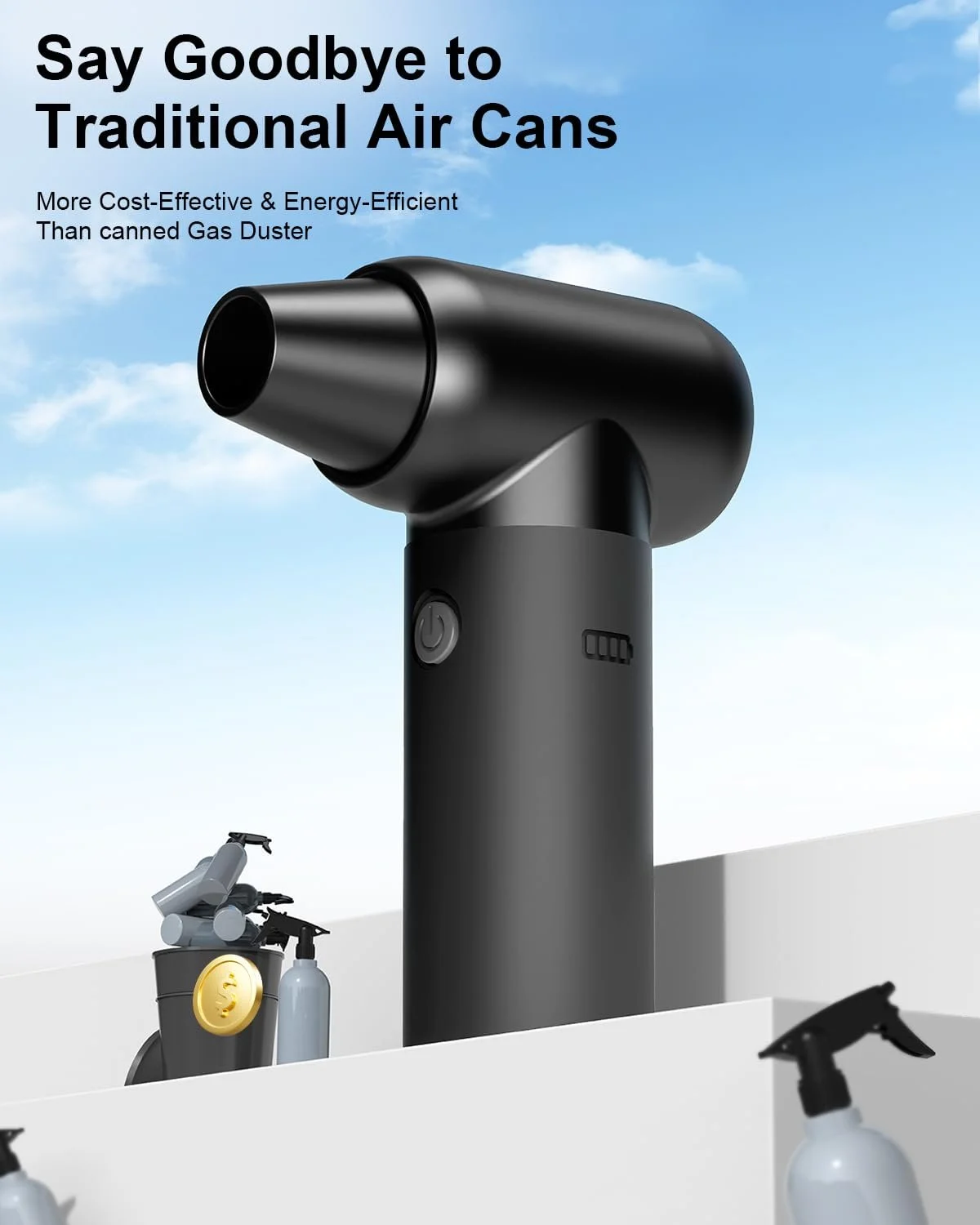 Аккумуляторная воздуходувка 180,000 RPM 3 скорости 9000 mAh USB-C, фото №2