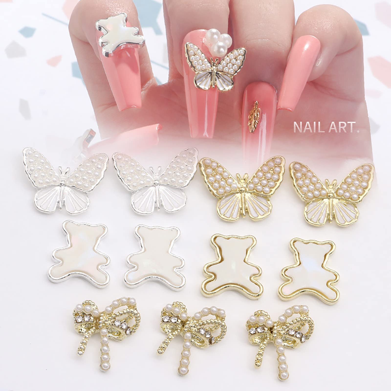 Стрази Метелики Золоті 20шт для DIY прикрас для нігтів 3D, фото №3