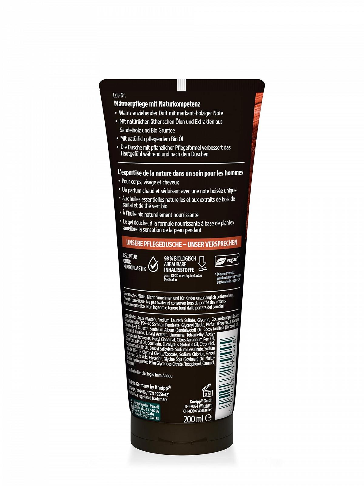 Гель для душа Kneipp MEN 3-in-1 Wild Sandalwood & Organic Green Tea 200 мл, фото №2