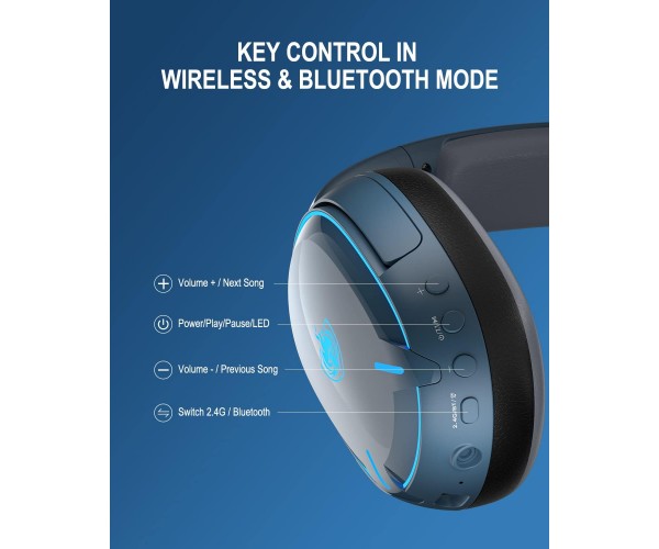 Бездротові навушники Kotion Each Q6 2.4G зі знімним мікрофоном Синій, фото №2