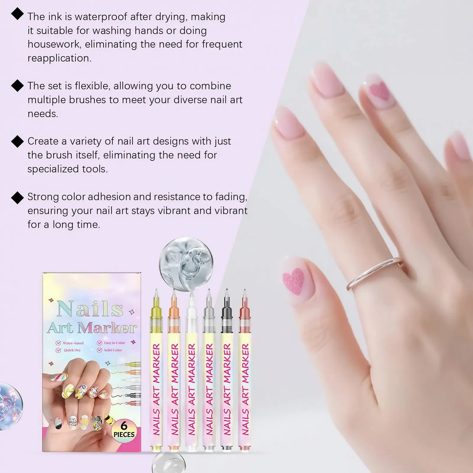 Маркери для нігтів 6 pcs Fast Drying Ultra-fine Tip, фото №7 Маркери для нігтів 6 pcs Fast Drying Ultra-fine Tip, фото №7