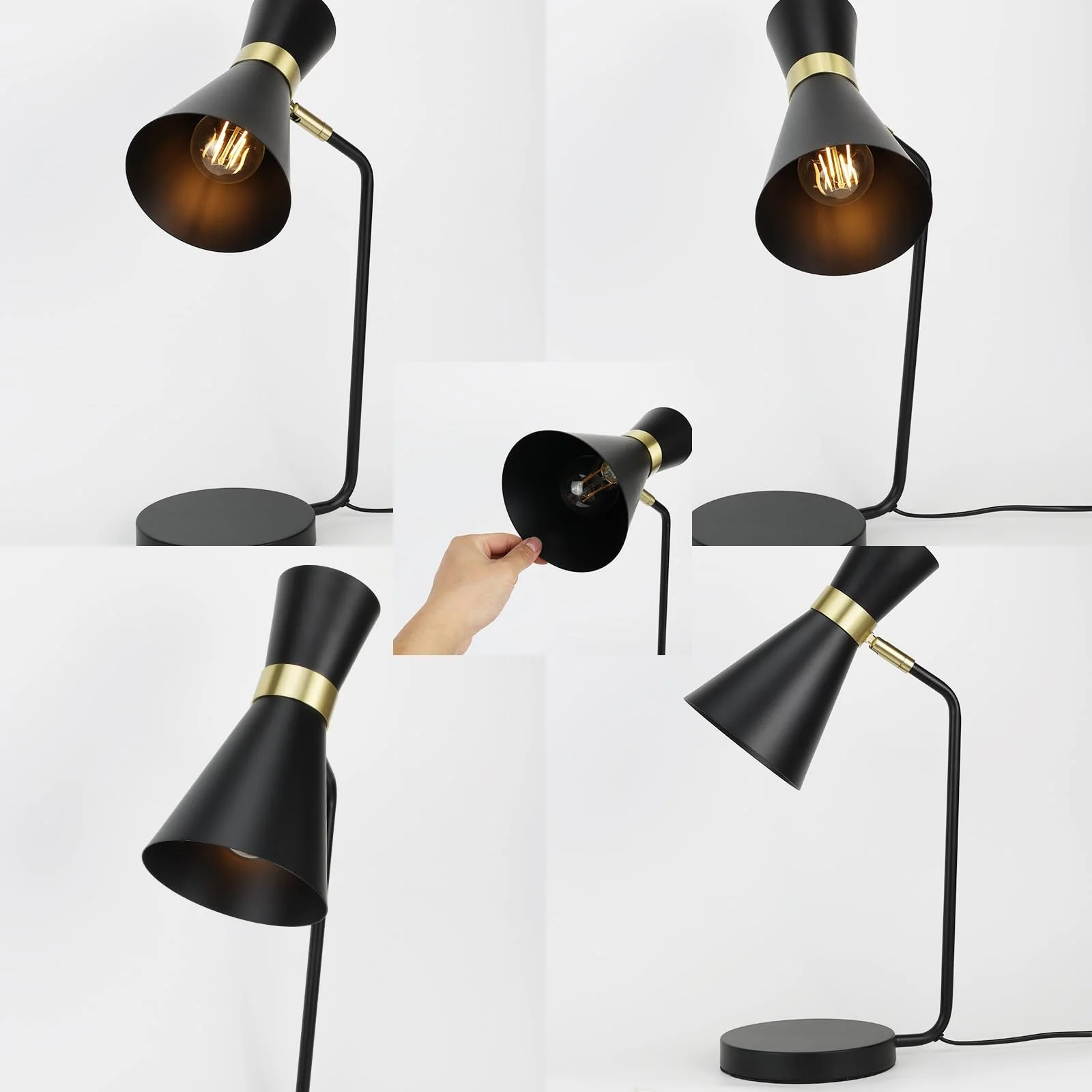 Настільна лампа Alpinaluz Modern Nordic Металева з поворотним плафоном E27 Чорна із золотом, фото №6