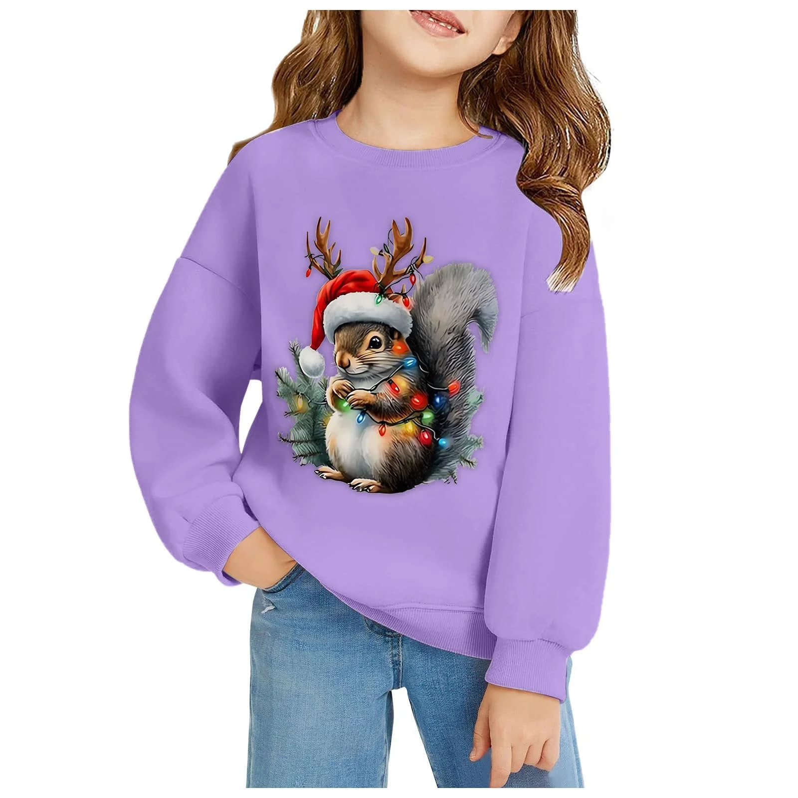 Світшот Толстовка з довгими рукавами з різдвяним принтом білки для дітей, фото №2