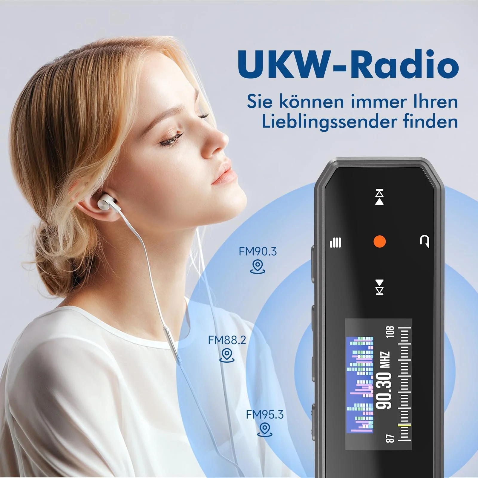 MP3 плеєр портативний 64GB Bluetooth 5.3, запис в один клік, кліпса, FM-радіо, підключення до мобільного телефону, незалежна кнопка гучності, фото №7