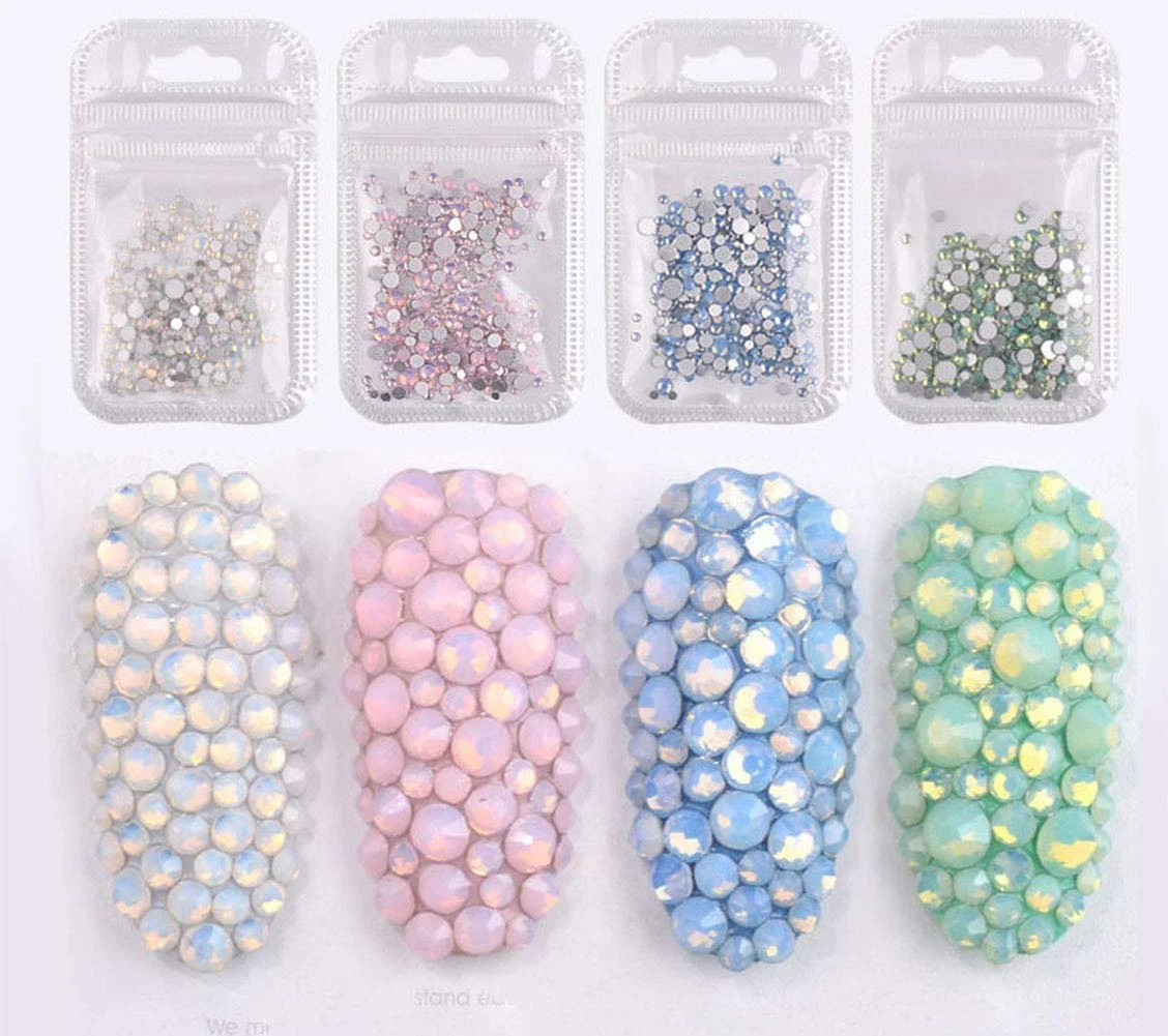 Кристаллы для ногтей 1400 шт AB Стразы для ногтей Плоские блестки Стеклянные шармы Самоцветы для украшения ногтей 6 размеров, 4 цвета Белый Зеленый Голубой Розовый, фото №2