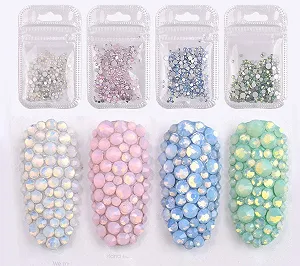 Кристаллы для ногтей 1400 шт AB Стразы для ногтей Плоские блестки Стеклянные шармы Самоцветы для украшения ногтей 6 размеров, 4 цвета Белый Зеленый Голубой Розовый synthetic.ua - Фото 1