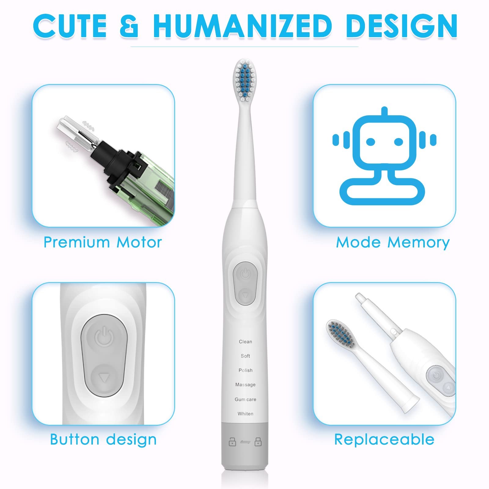 Звукова електрична зубна щітка CHAIN PEAK Акумуляторна 6 режимів 40000VPM, фото №6