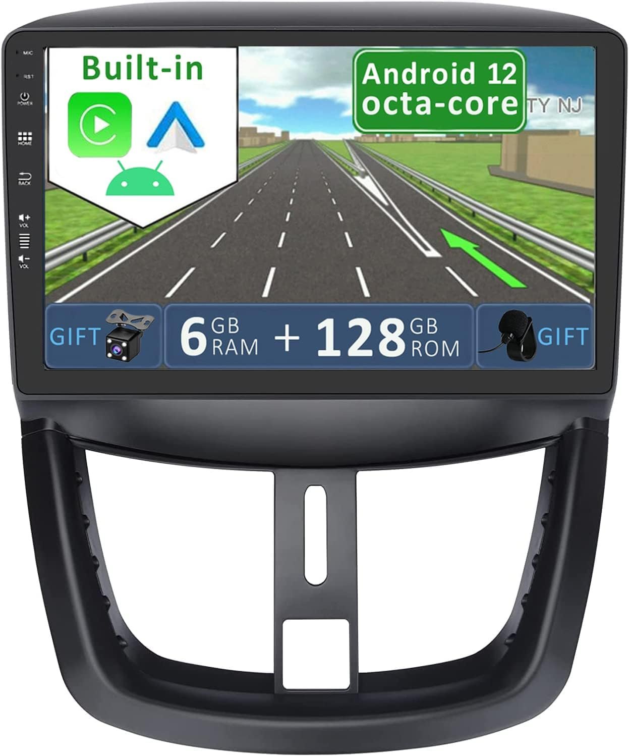 Штатная автомагнитола YUNTX для Peugeot 207 (2006-2015) / 9" / Сенсорная / 6/128Гб / Android 12 / Apple CarPlay / Android Auto / Bluetooth / WI-FI / GPS / USB, фото №1