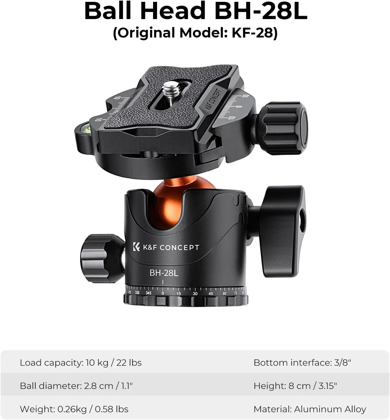 Штатив K&F Concept K234A7+BH-28L Чорно-оранжевий, фото №6 Штатив K&F Concept K234A7+BH-28L Чорно-оранжевий, фото №6