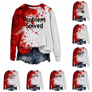 Толстовка Problem Solved Blutiges для женщин, смешные костюмы на Хэллоуин, в тонком пуловере, с длинными рукавами, футболка с привидениями, жуткие костюмы на Хэллоуин - Фото 1