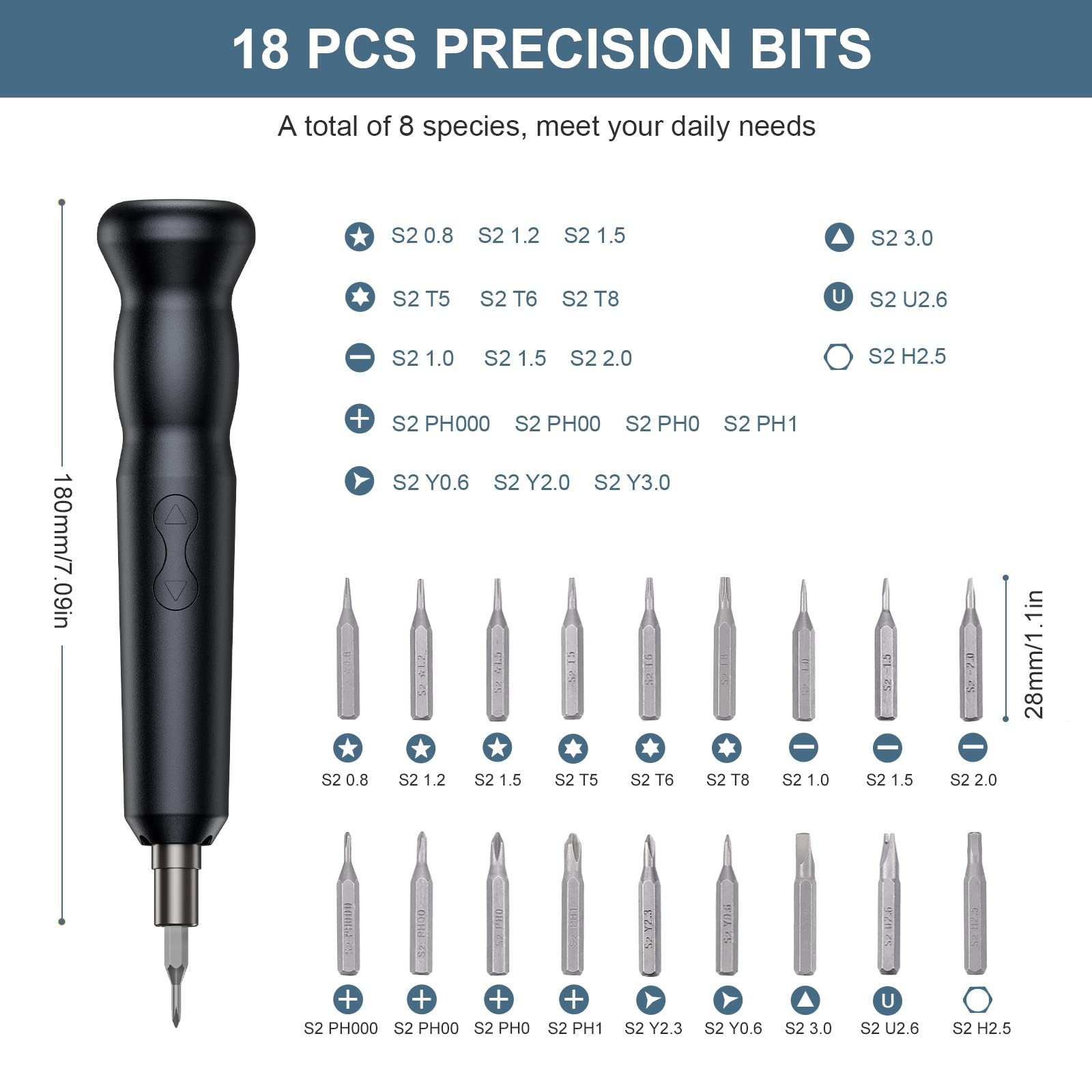Електрична викрутка Mini Набір 24 в 1 з 18 насадками, Магнітна Точна Механічна з LED підсвіткою для телефонів, годинників, фото №4 Електрична викрутка Mini Набір 24 в 1 з 18 насадками, Магнітна Точна Механічна з LED підсвіткою для телефонів, годинників, фото №4