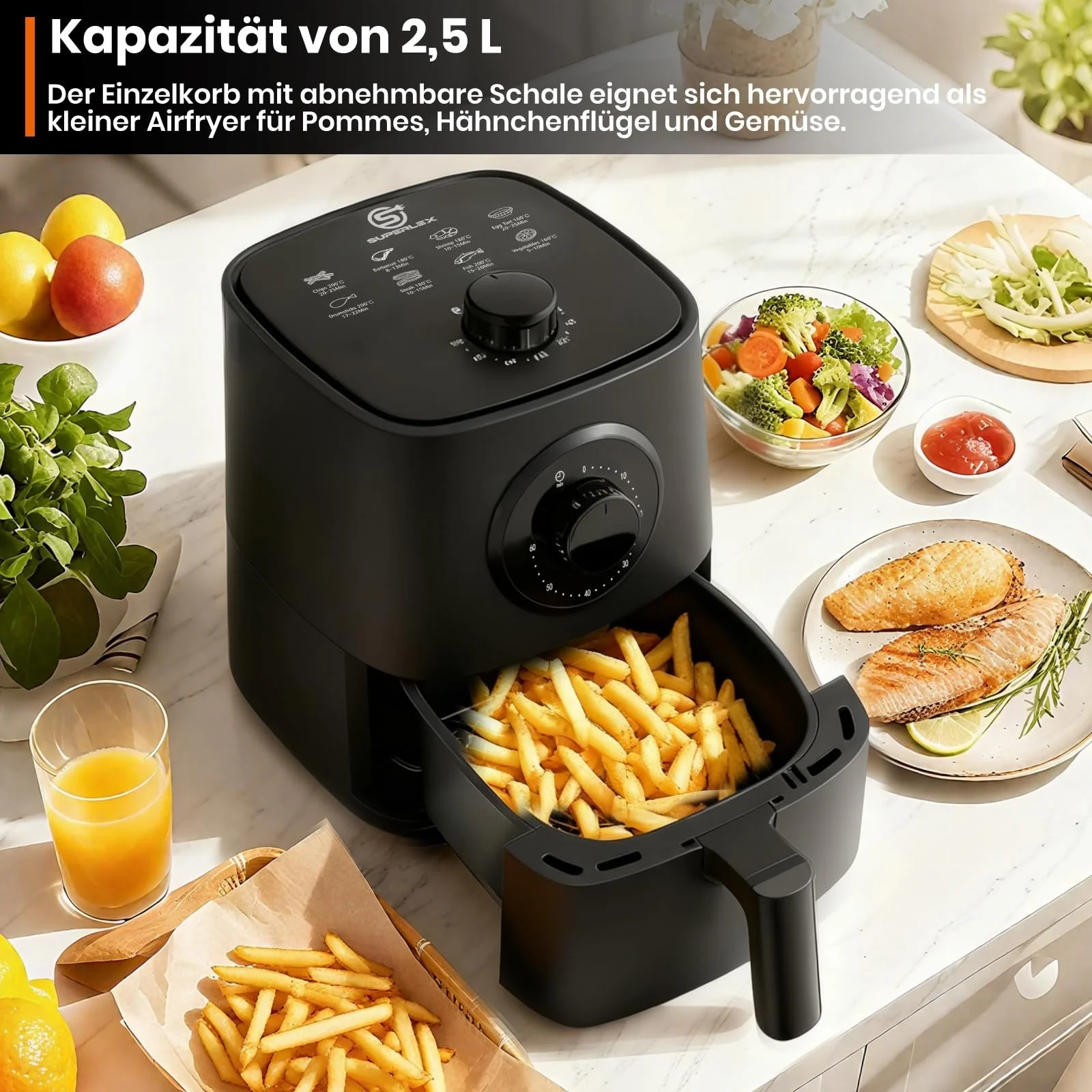 Мультипіч Mini Airfryer 2.5 л 1000 Вт ручний таймер Чорна, фото №5 Мультипіч Mini Airfryer 2.5 л 1000 Вт ручний таймер Чорна, фото №5