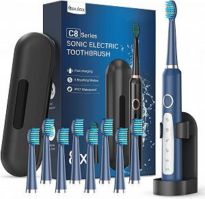 Зубная щетка COULAX Electric Sonic, электрическая, звуковая для взрослых, 8 насадок, 5 режимов, IPX7, ультразвуковая, темно-синяя - Фото 1