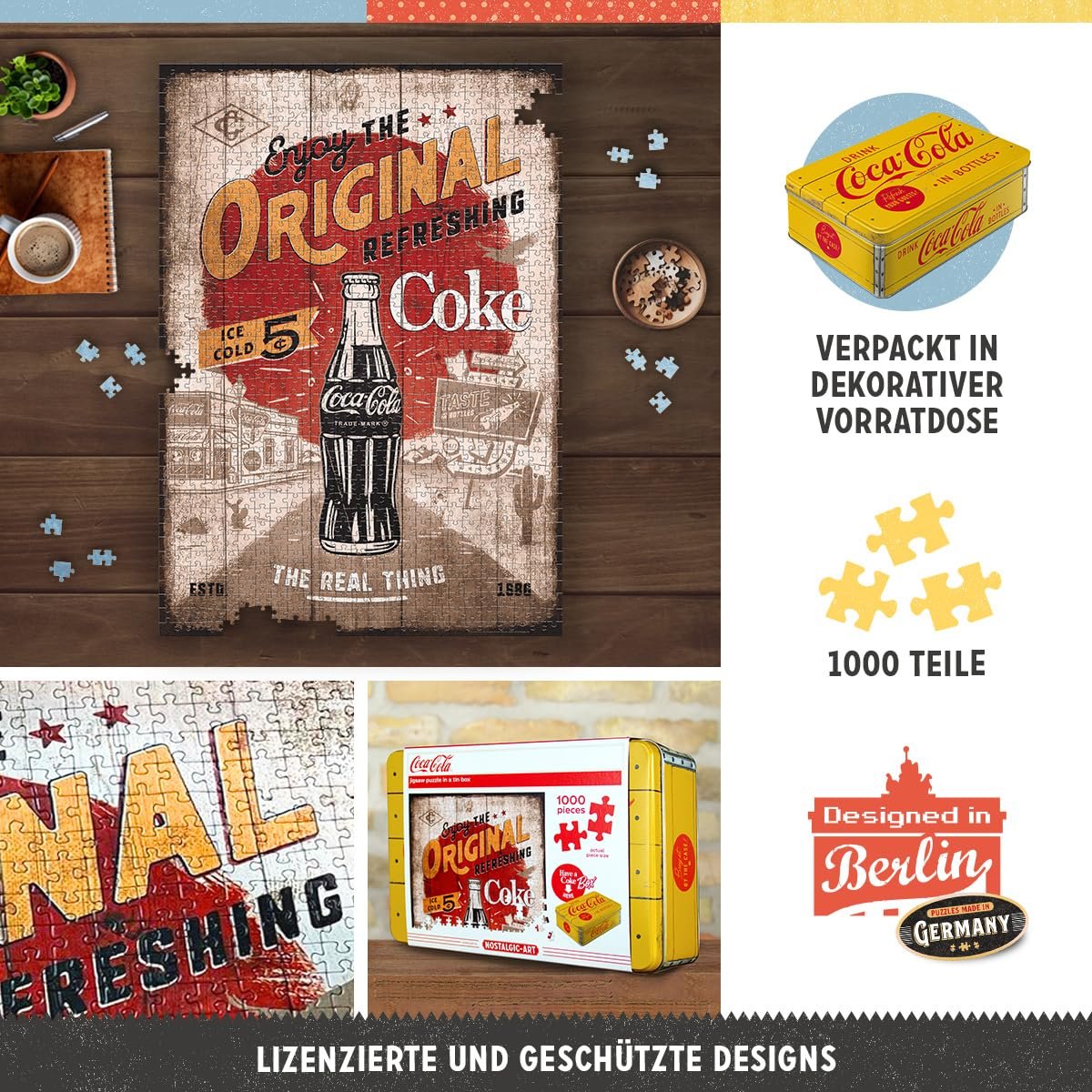 Пазл Nostalgic-Art Retro Coca-Cola – Original Coke Highway 66 1000 элементов в металлической коробке, фото №3
