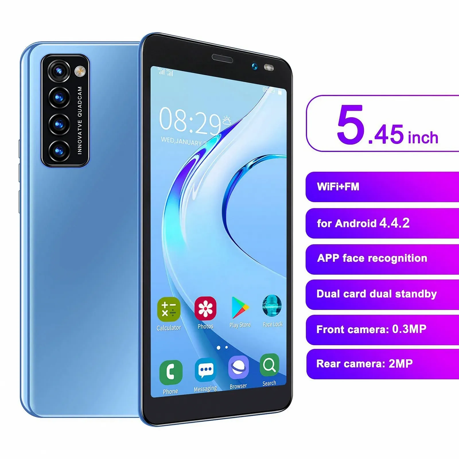 Смартфон LANDVO 5.45" 512MB RAM 4GB ROM Dual SIM Синій, фото №2