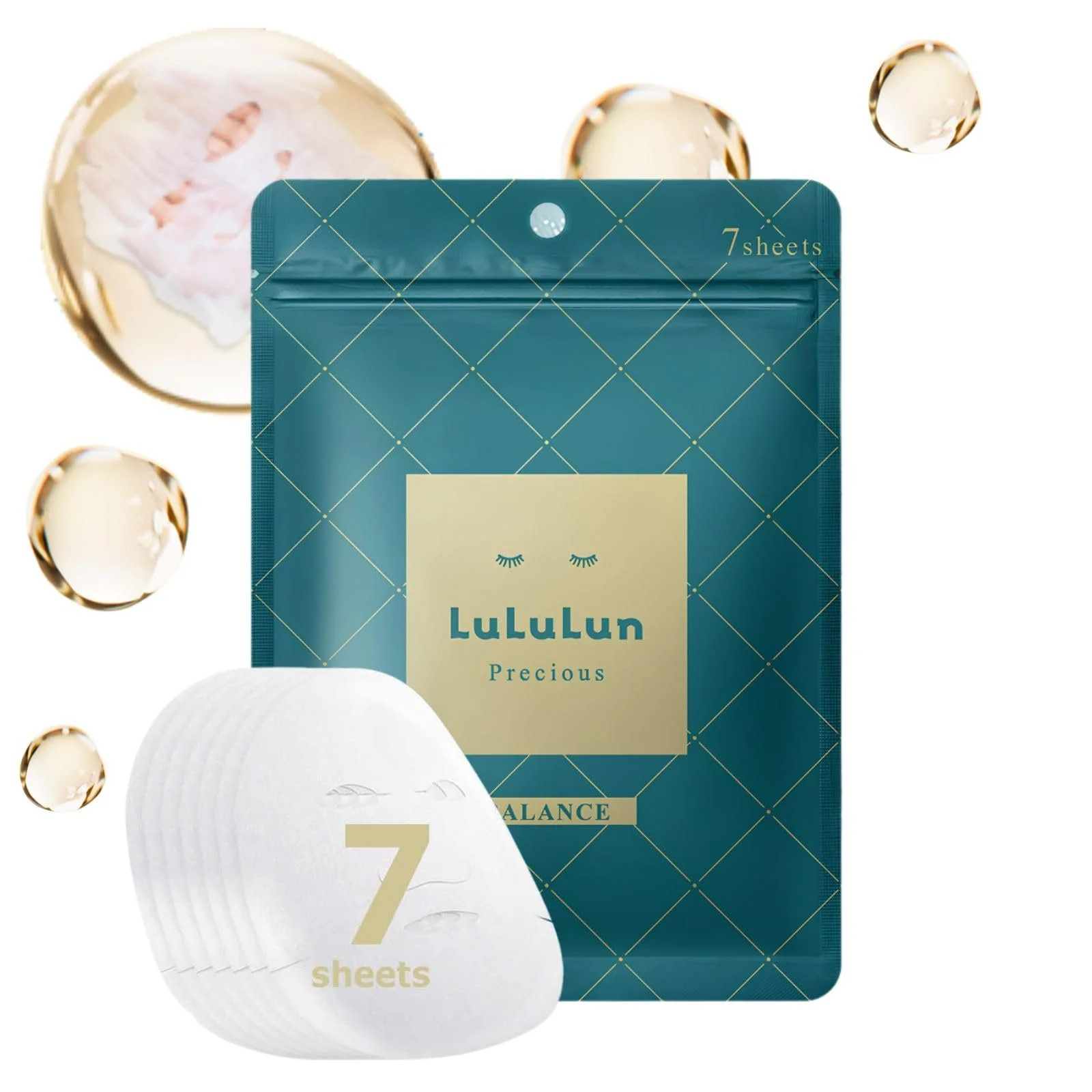 Тканевая маска Lululun Precious Balancing Увлажняющая маска для лица для женщин - Без спирта, без отдушек - Японский уход за кожей для ежедневного использования (7 шт), фото №1