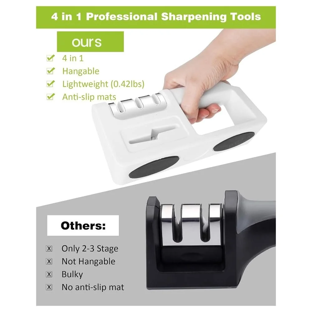 Точилка для ножів та ножиць ручна 4-в-1 з ергономічною ручкою та силіконовою основою, фото №3