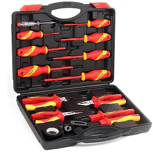 Набір викруток та плоскогубців VDE 1000 В 13 предметів з тестером напруги та ізоляційною стрічкою - Фото 1