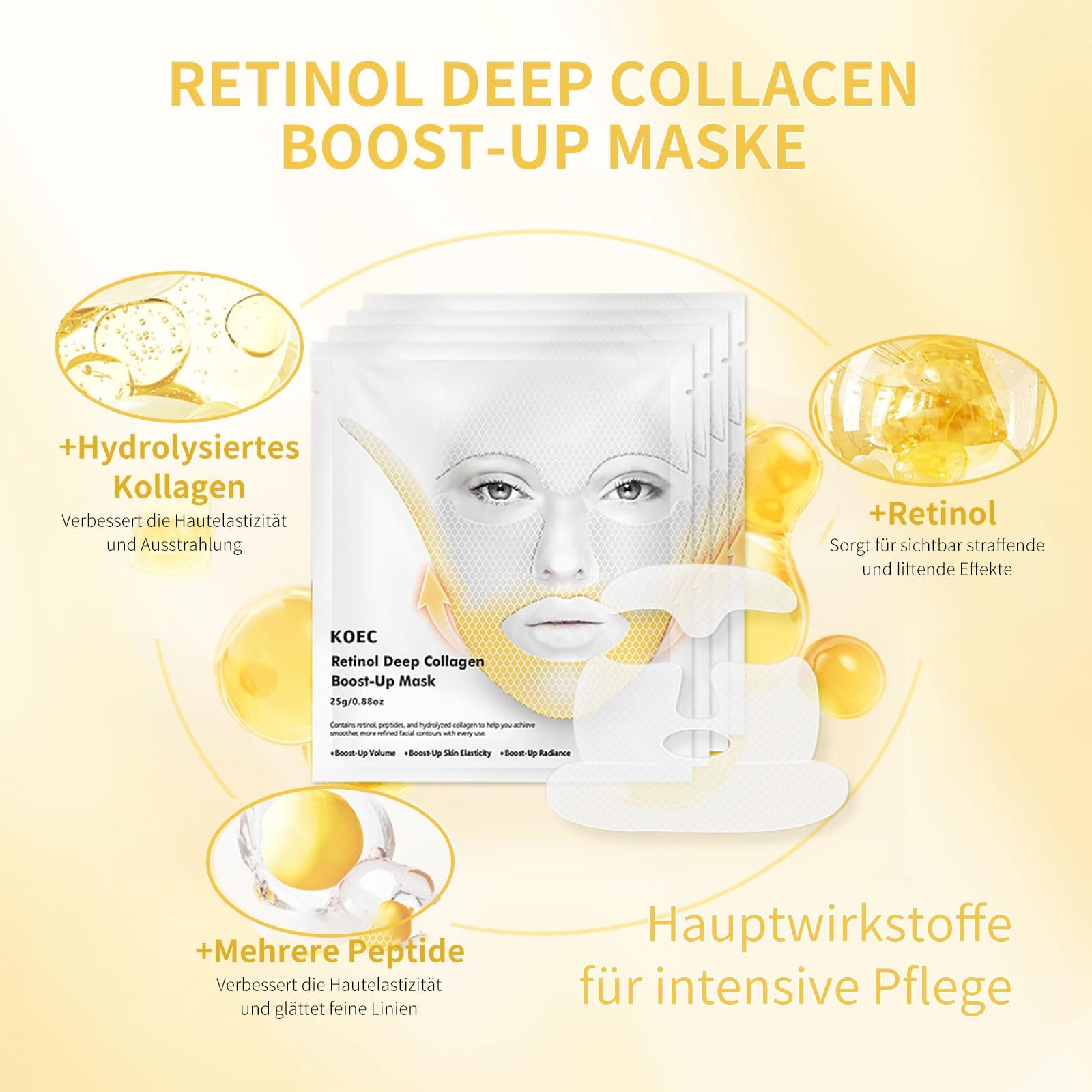 Маска Retinol Deep Collagen, Маска для підвищення рівня колагену, Маска для видалення подвійного підборіддя, фото №3