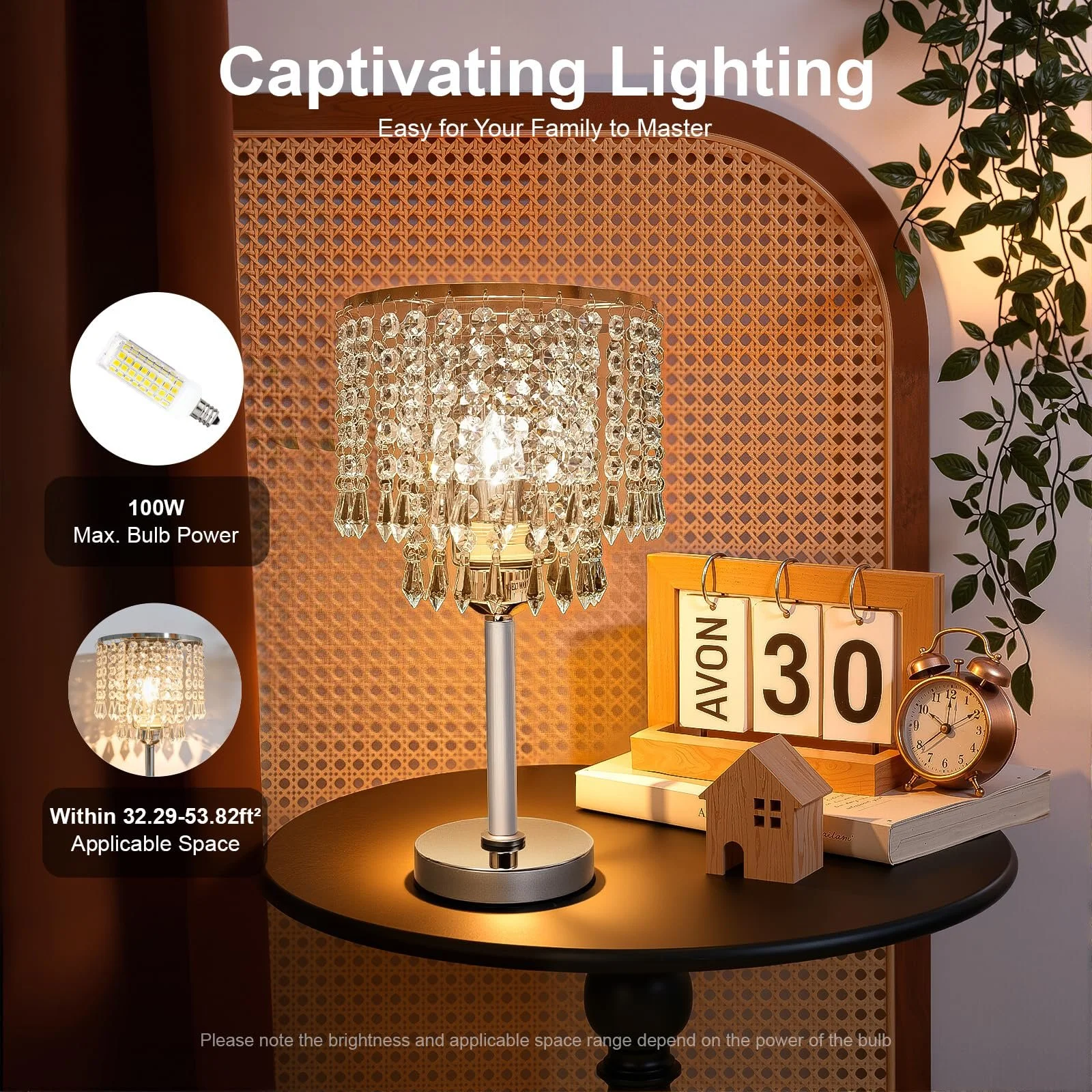 Настільна лампа кришталева з круглою основою декоративна біла, фото №5