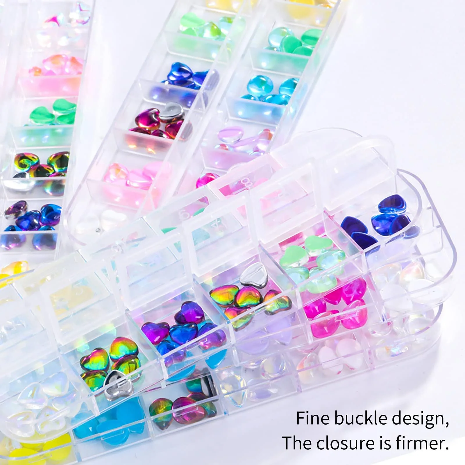 Стрази для нігтів Мікс Su Noodles Прикраса для нігтів Серце 12 відділень, 1 коробка, різнокольорові, фото №7