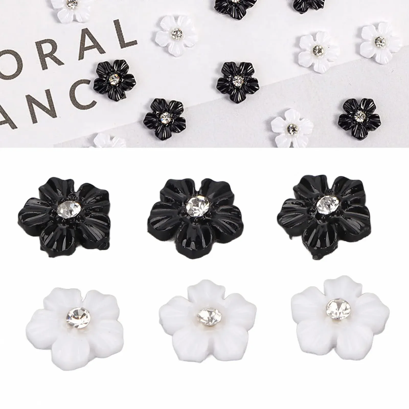 3D Квітка для нігтів 3D Чорно-білий 5 пелюсток прикраси, фото №6