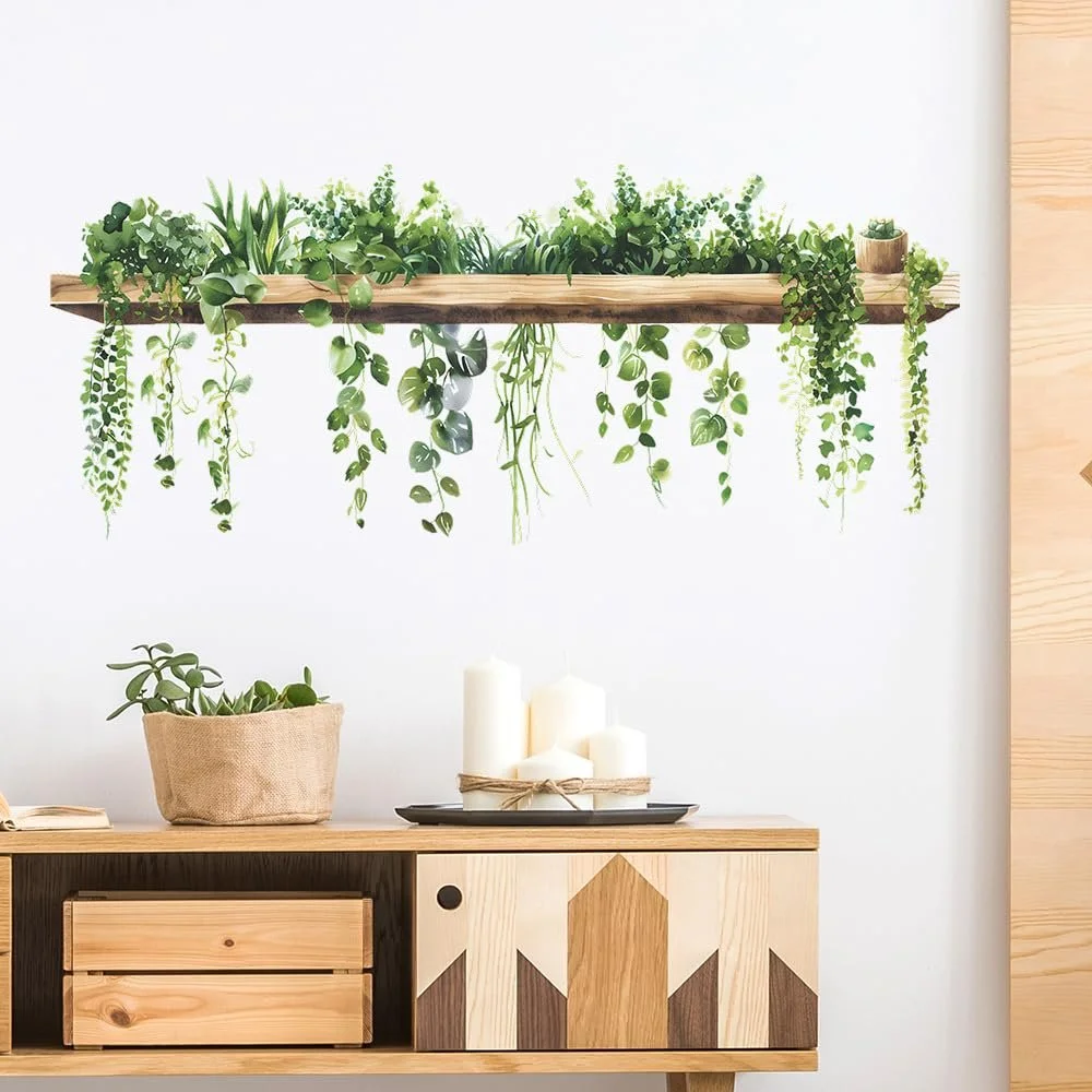 Наклейка на стіну milaosk Green Leaves Plants Flower Vine Ivy Vine Flower Pot самоклеюча 88 см x 37 см, фото №1