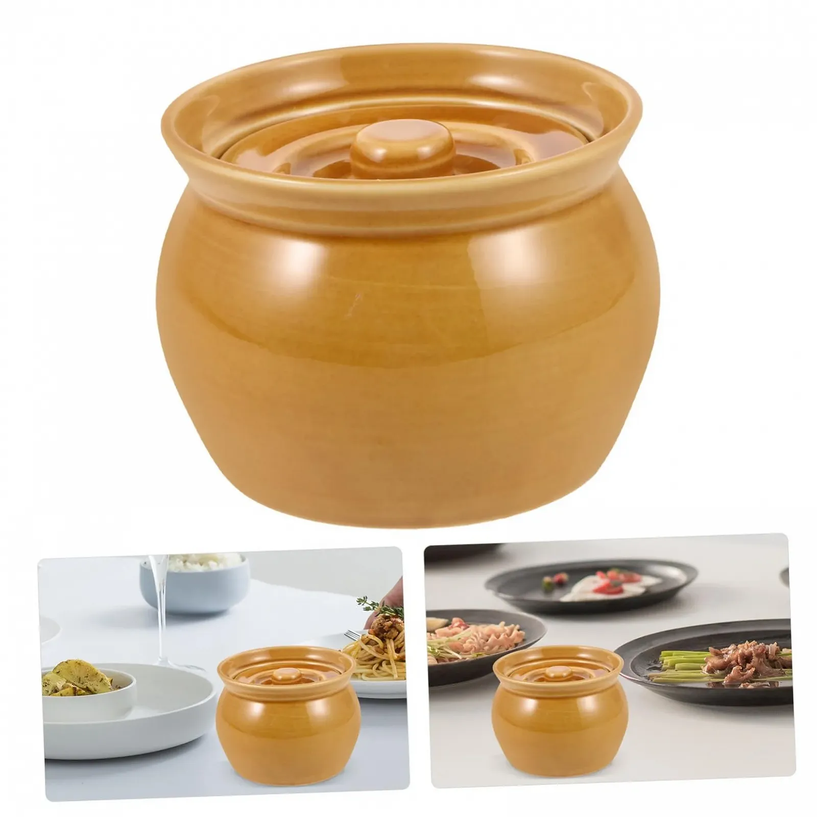 Каструля-керол PRETYZOOM керамічна з кришкою мала для супу та каші, фото №4