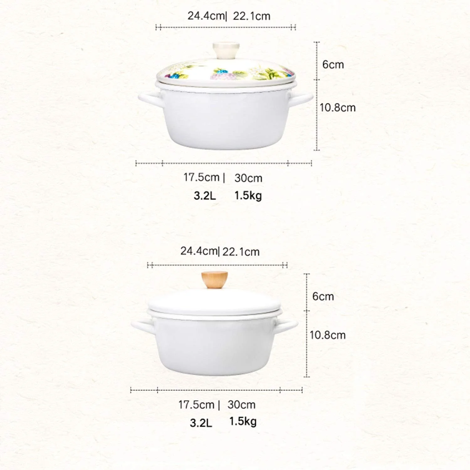 Каструля AIBAB емальована для тушкування, форма груші, з кришкою, потовщена, біла, 2.7 л, фото №6 Каструля AIBAB емальована для тушкування, форма груші, з кришкою, потовщена, біла, 2.7 л, фото №6