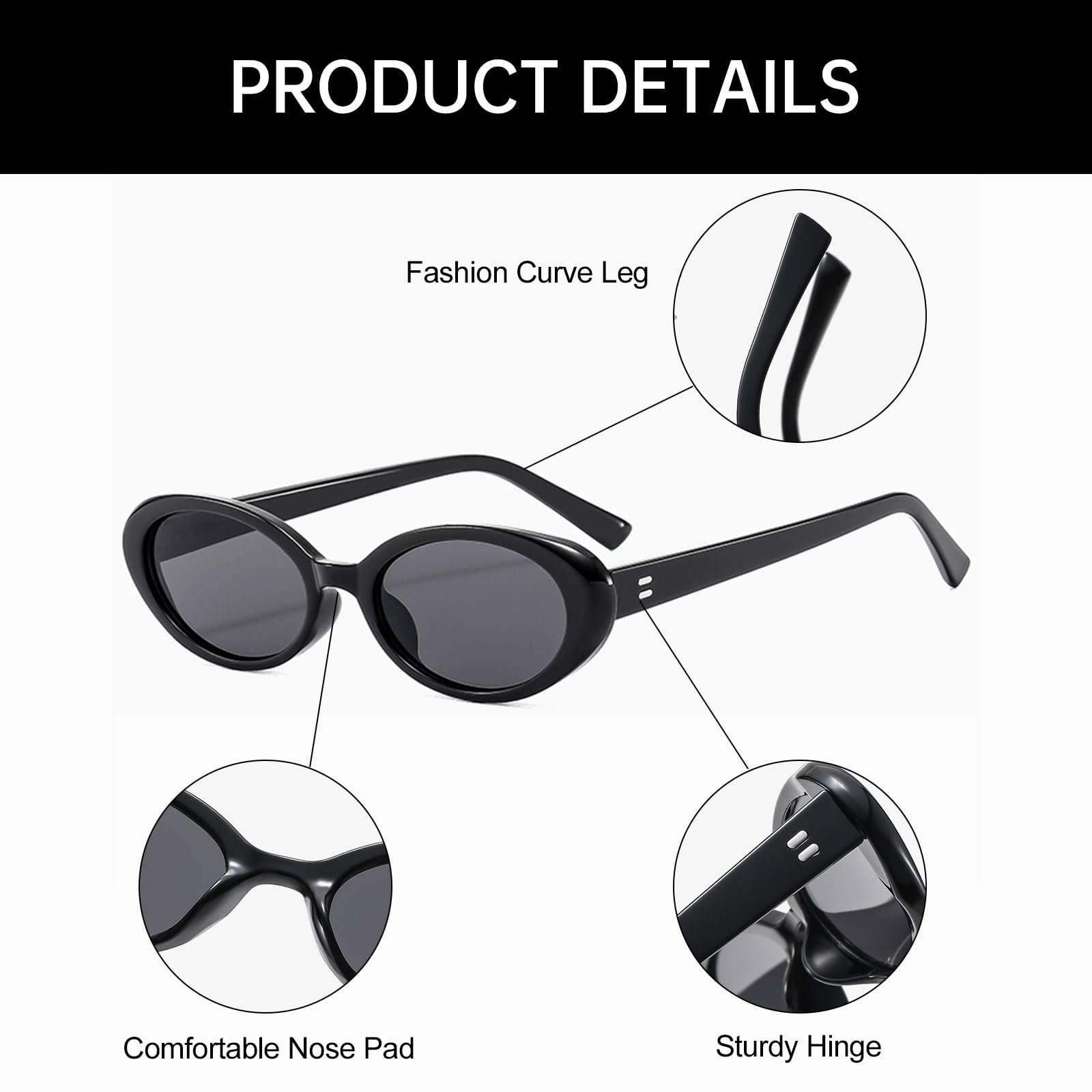 Сонцезахисні окуляри Овальні YAMEIZE Ретро 90-х Маленькі для жінок Чоловіків Класичний стиль Овальні лінзи, фото №5