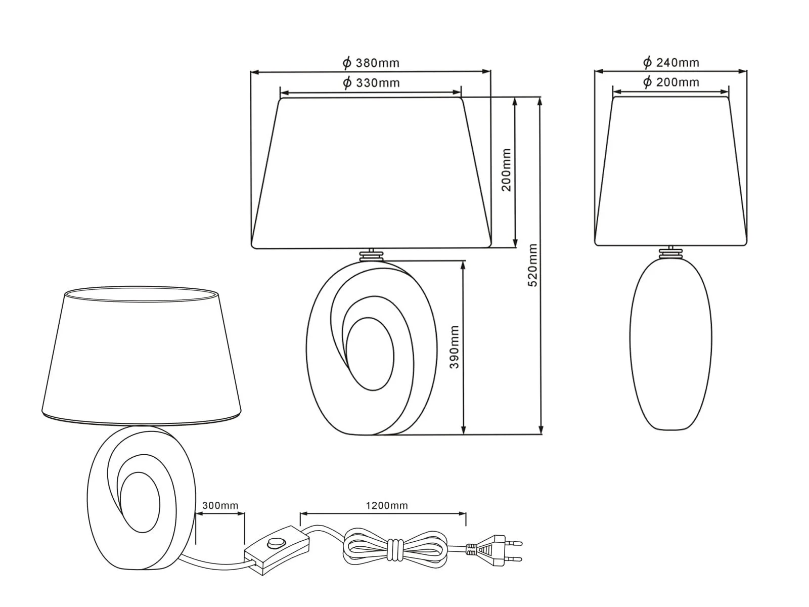 Настільна лампа meineWunschleuchte Велика з овальним тканинним плафоном 52 см Чорний/Золотий, фото №6