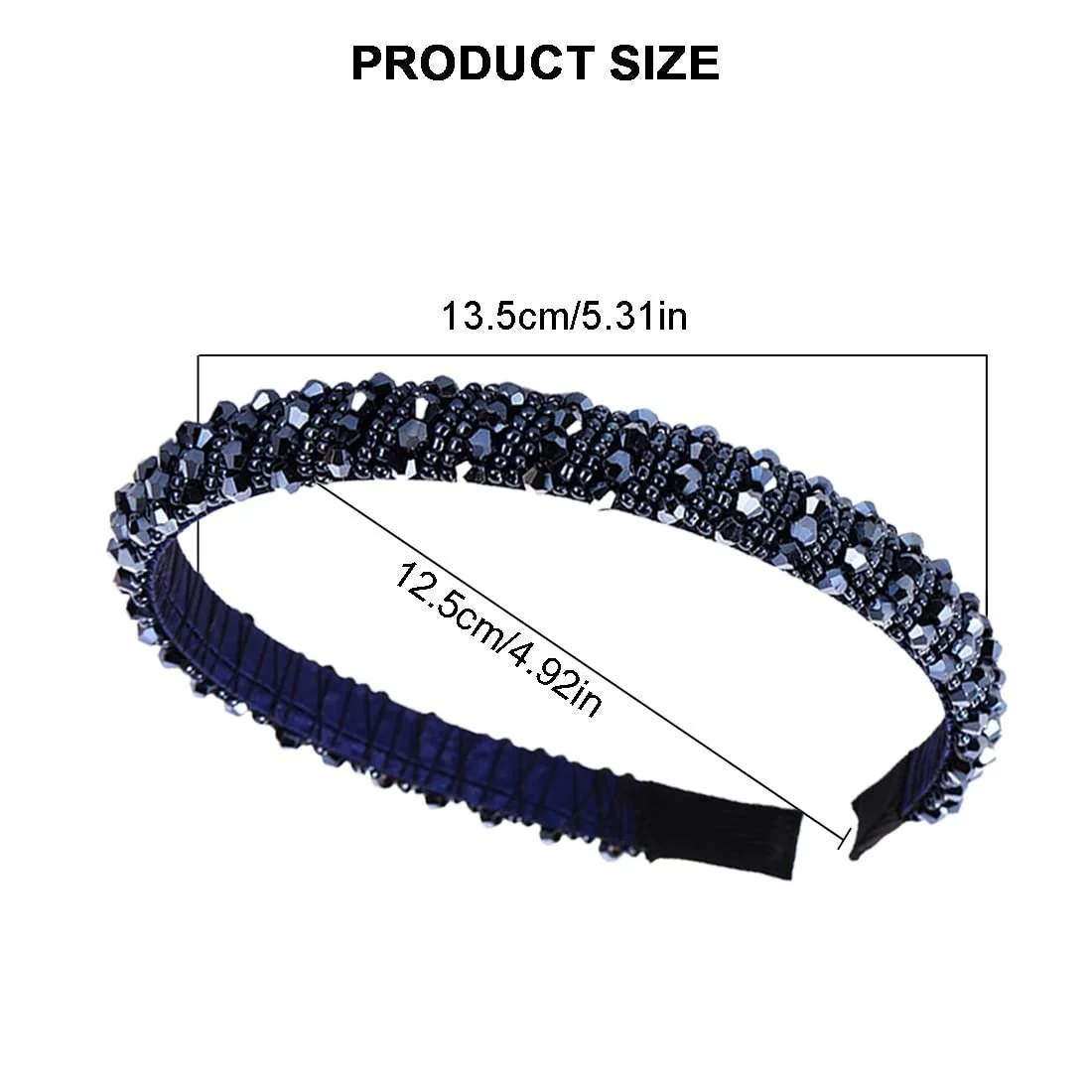 Обруч для волосся з кришталевими намистинами Темно-синій, фото №1