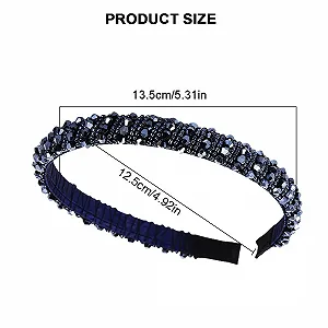 Обруч для волос с хрустальными бусинами Темно-синий - Фото 1