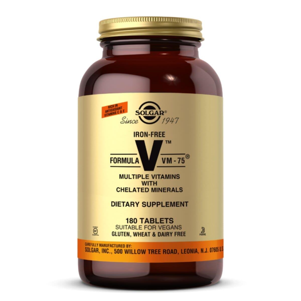 Мультивітаміни без заліза формула VM-75, Iron-Free Formula Solgar 180 таблеток, фото №1