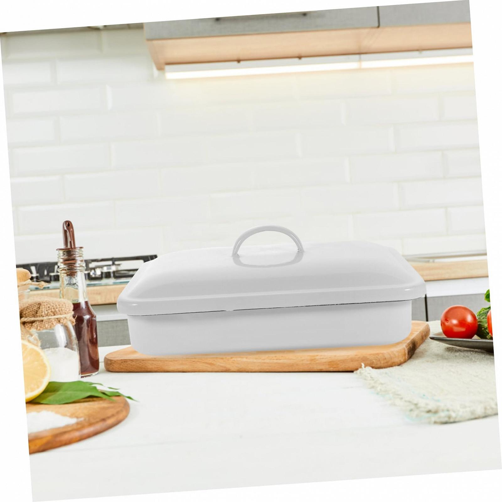 Емальована Гусятниця для запікання Luxshiny з кришкою 24x16 см біла антипригарна, фото №3