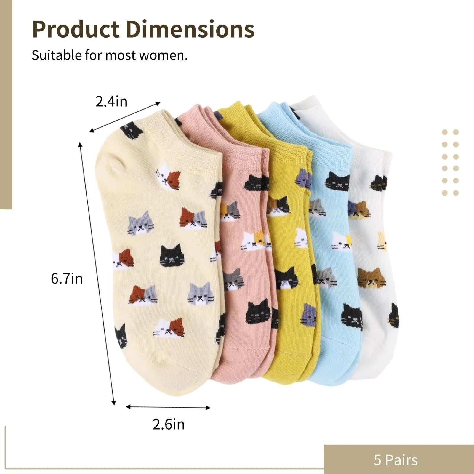 Шкарпетки-слідки Жіночі 5 пар Бавовняні Короткі Котячі, One Size Short, фото №4