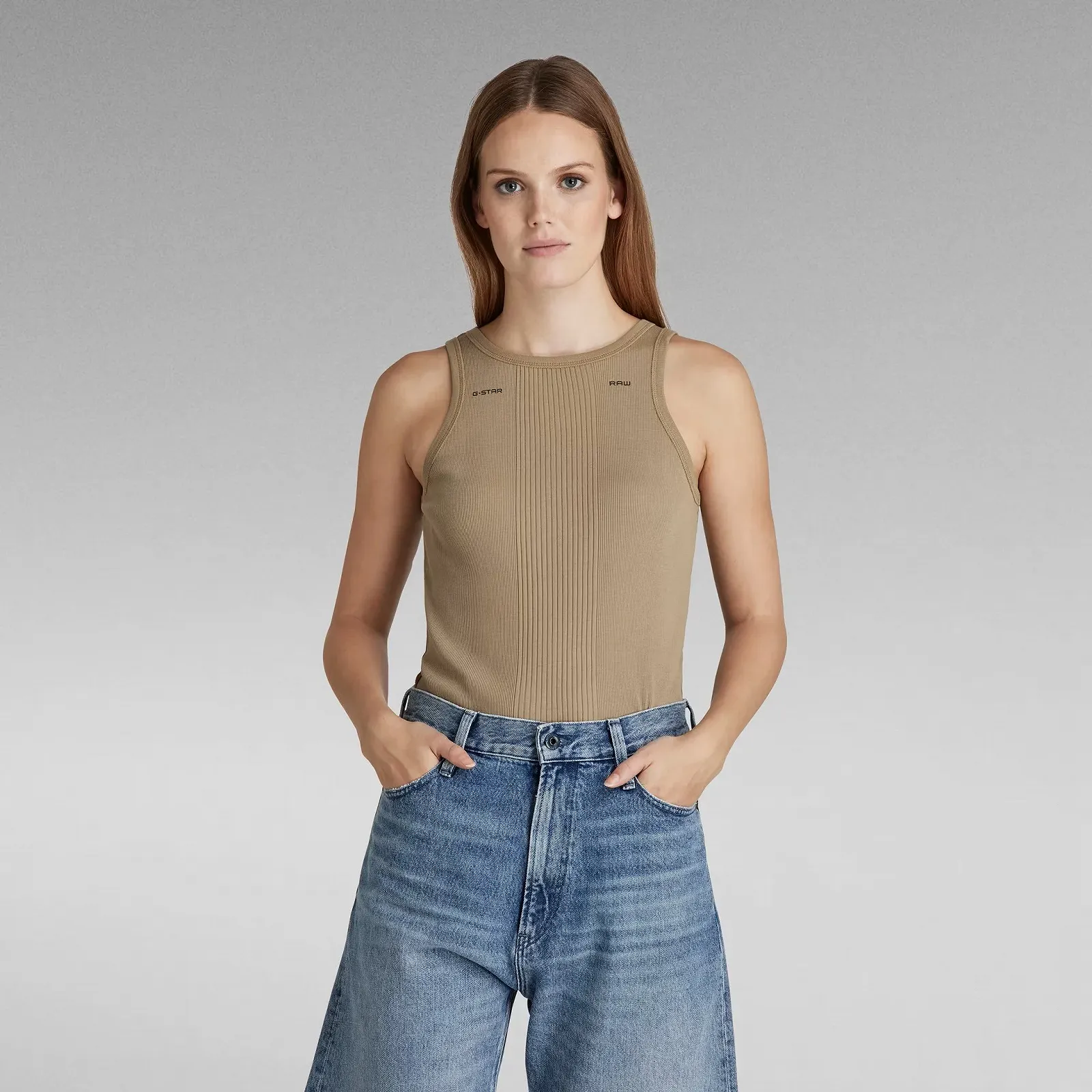 Жіноча майка G-Star - Engineered Rib Tank Top Бежевий - S, фото №1