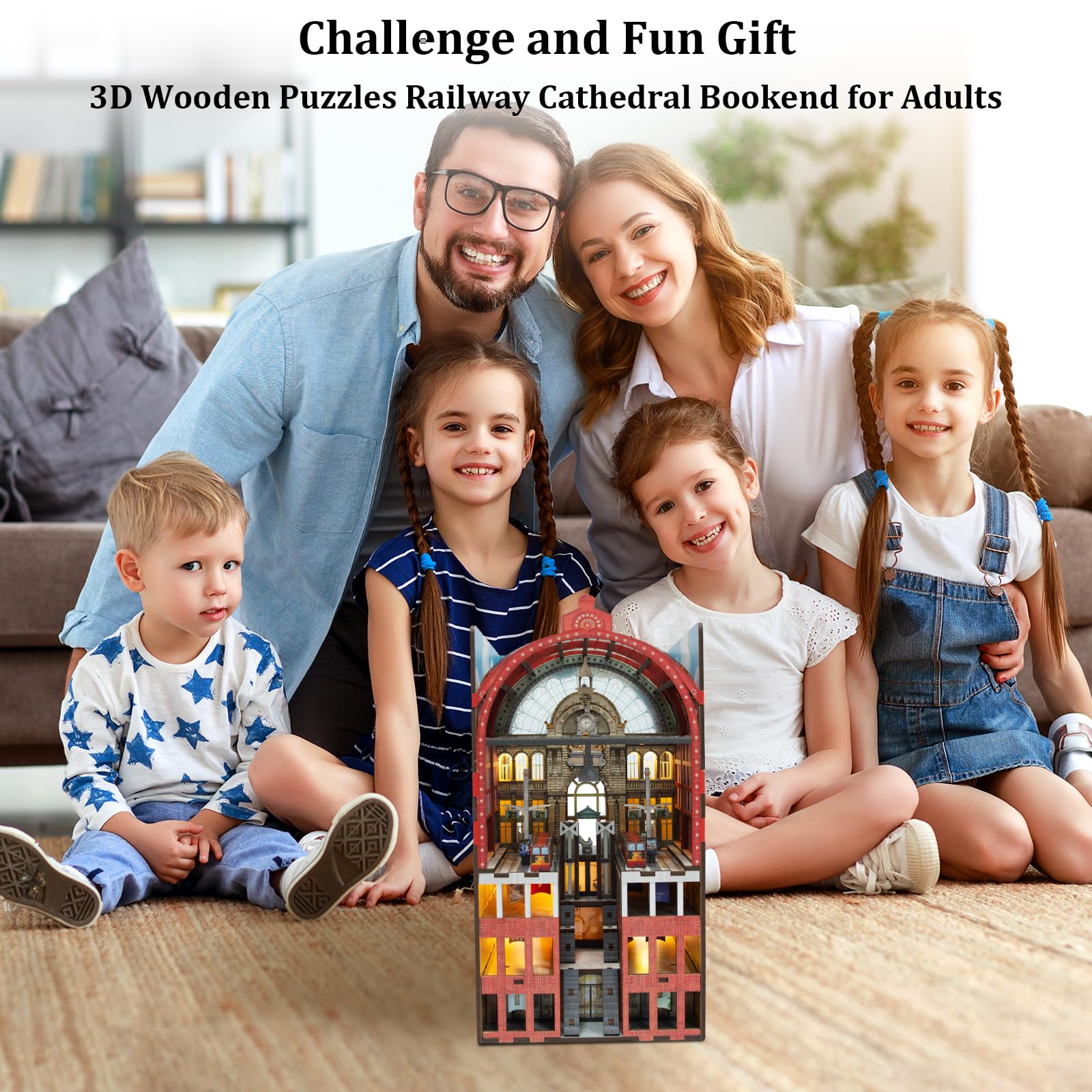 Конструктор DIY Book Nook Railway Cathedral з LED-освітленням дерев'яний ляльковий будиночок 3D дерев'яні пазли для дорослих, фото №6