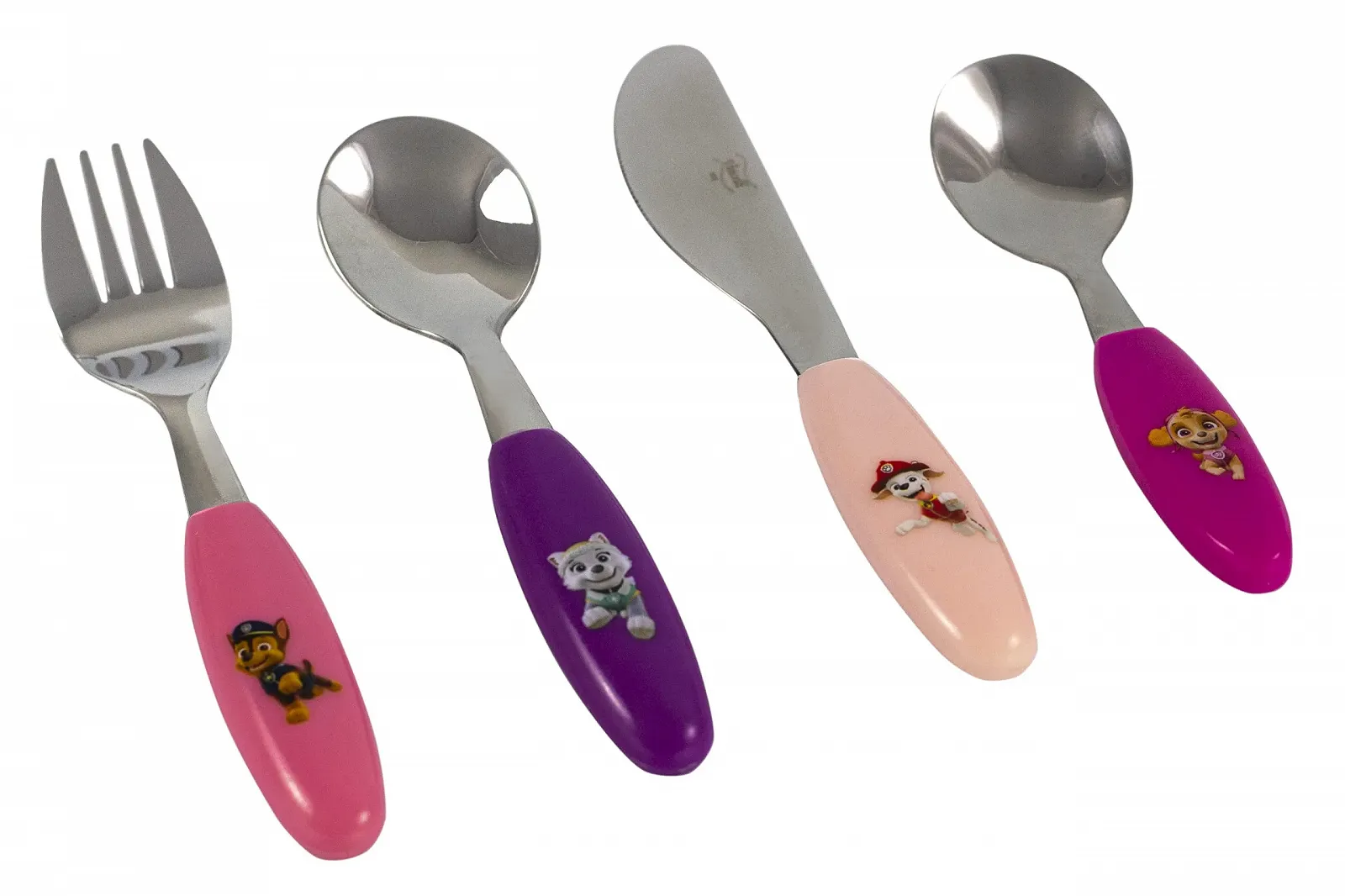 Набор столовых приборов Paw Patrol, 4 предмета: нож, вилка, большая и маленькая ложки, нержавеющая сталь, пластиковые ручки разных цветов, фото №1 Набор столовых приборов Paw Patrol, 4 предмета: нож, вилка, большая и маленькая ложки, нержавеющая сталь, пластиковые ручки разных цветов, фото №1