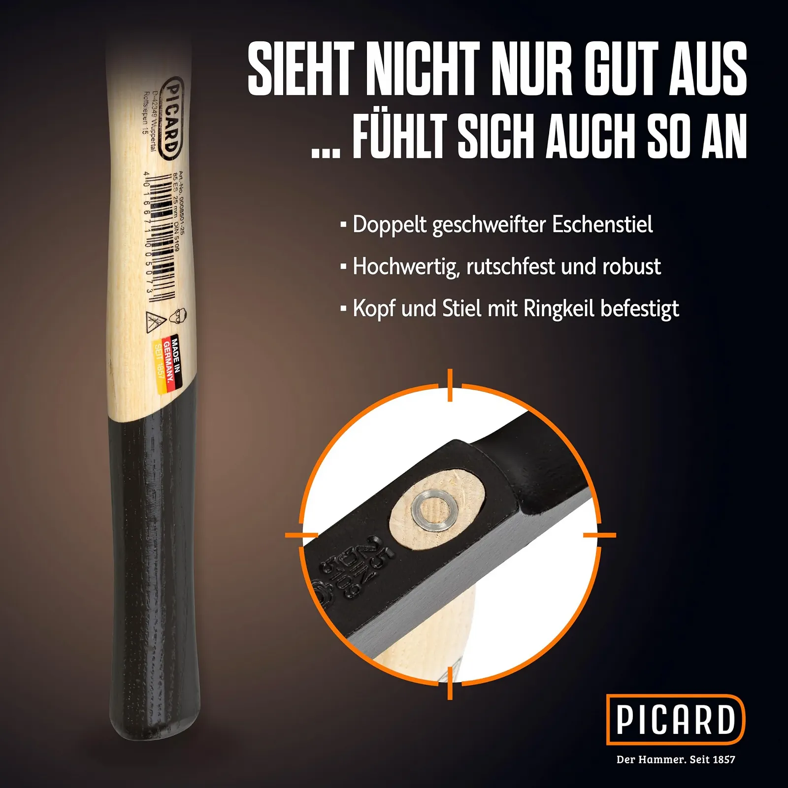 Молоток плотника Picard French Shape Ash Handle 520 г 30 мм, фото №4