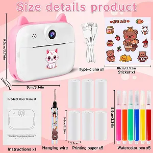 Детская фотокамера мгновенной печати 12MP 2.4-дюймовый экран 1080P с картой 32G, бумагой для печати и цветными ручками synthetic.ua - Фото 1