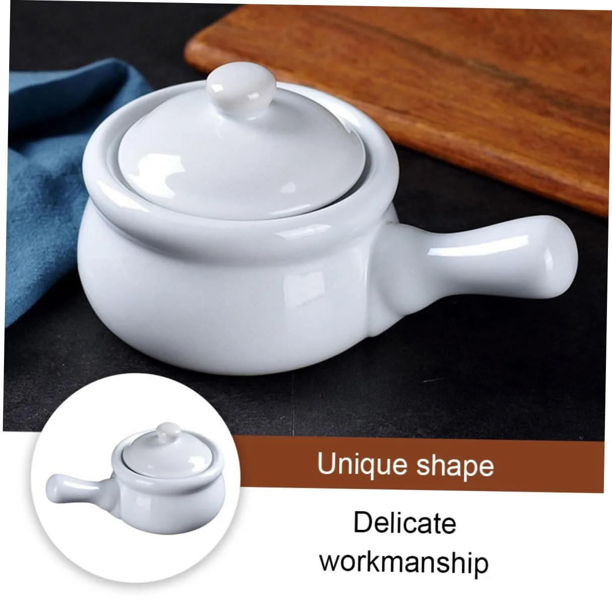 Кастрюля для запекания керамическая с крышкой маленькая толстостенная для супа и тушения, фото №6