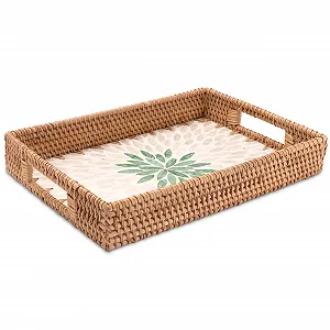 Купити Піднос Decorasian Вінтажний ротанговий з мозаїкою з мушель - Фото 1 Піднос Decorasian Вінтажний ротанговий з мозаїкою з мушель - Фото 1